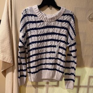 Women’s cable knot sweater. NWT Cream Blue stripes
